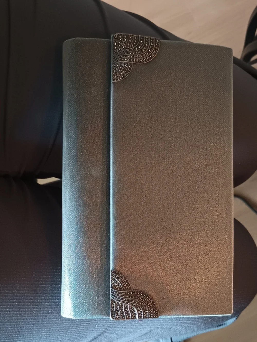 Judith Jack Metallic Silver Tablet Folio with Decorative Metal Corners